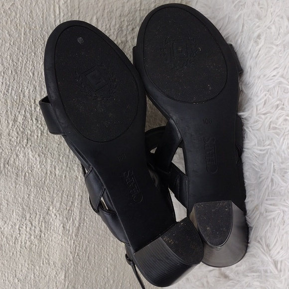 Chaps Black Faux Leather Almond Open Toe High Blocked Heel Slingback Sandal - Picture 7 of 15